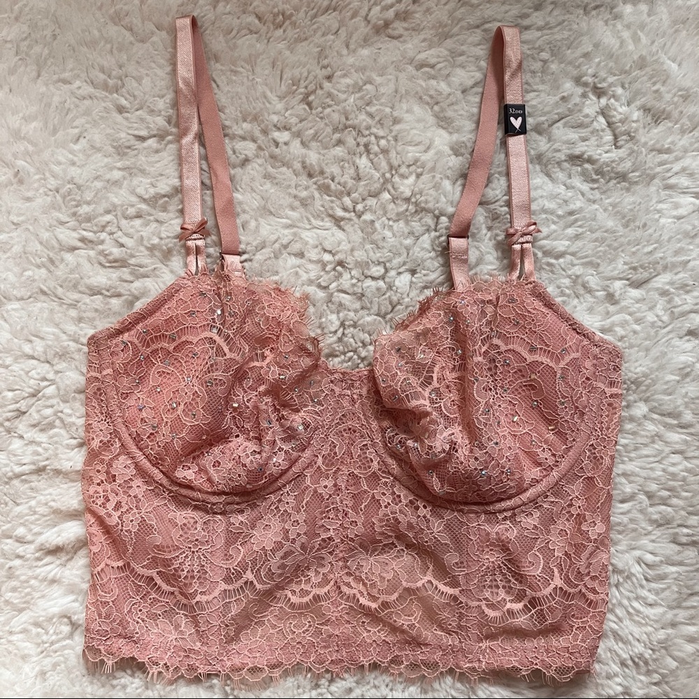 NWT Victoria’s Secret dream angels pink lace corset push-up bra with rhinestones - Picture 3 of 7